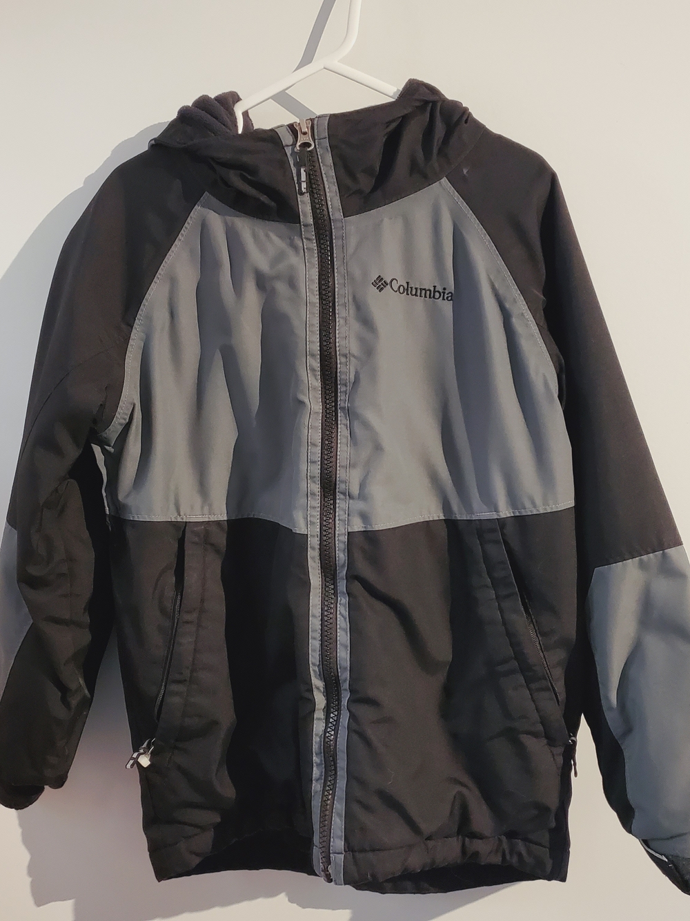 Columbia Black and Gray Kids Hooded Rain Jacket